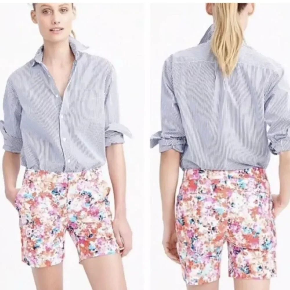 J. Crew Brushstroke Floral Cotton Blend Shorts Size 0